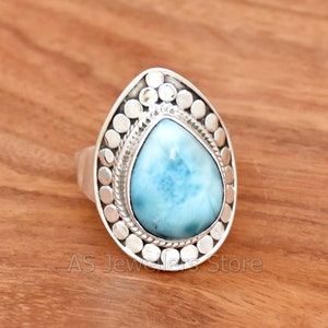 New Larimar Ring, 925 Sterling Silver, Handmade Ring, Trendy Ring, Larimar Silver Ring, Designer Ring, Boho Ring, Girls Ring, Gift For Her
