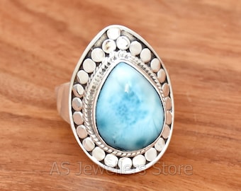 New Larimar Ring, 925 Sterling Silver, Handmade Ring, Trendy Ring, Larimar Silver Ring, Designer Ring, Boho Ring, Girls Ring, Gift For Her
