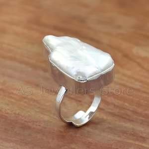 Adjustable Sterling Silver Pearl Ring: Handmade Women&#39;s Jewelry