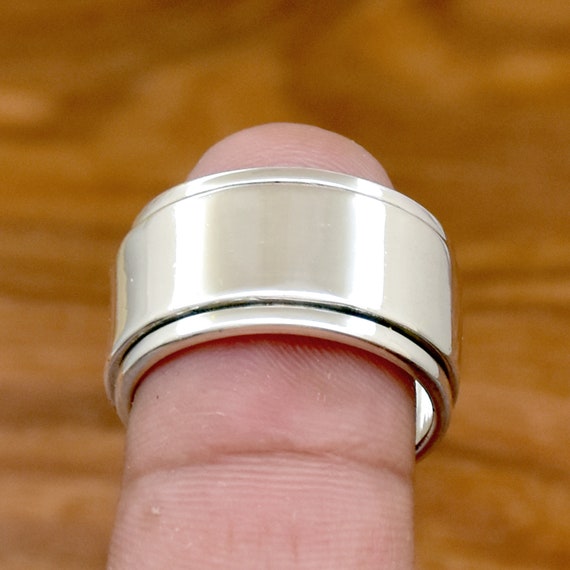 Handmade 925 Sterling Silver Spinner Ring: Wide Band Thumb Ring