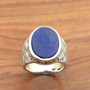 Natural Lapis Lazuli Ring, 925 Sterling Silver Ring, Gemstone Mens Ring, Handmade Jewellery, Silver Men&#39;s Ring, Designer Ring, Gift for Him