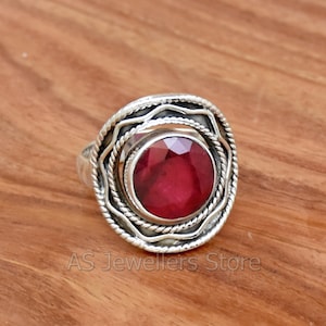 Indian Ruby Ring, 925 Sterling Silver Ring, Zig Zag Design Ring, Handmade Ring, Boho Ring, Women Ring, Ruby Ring, Designer Ring Gift For Her