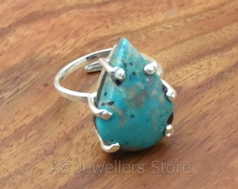 Handmade Tibetan Turquoise Ring,925  Sterling Silver Adjustable Ring