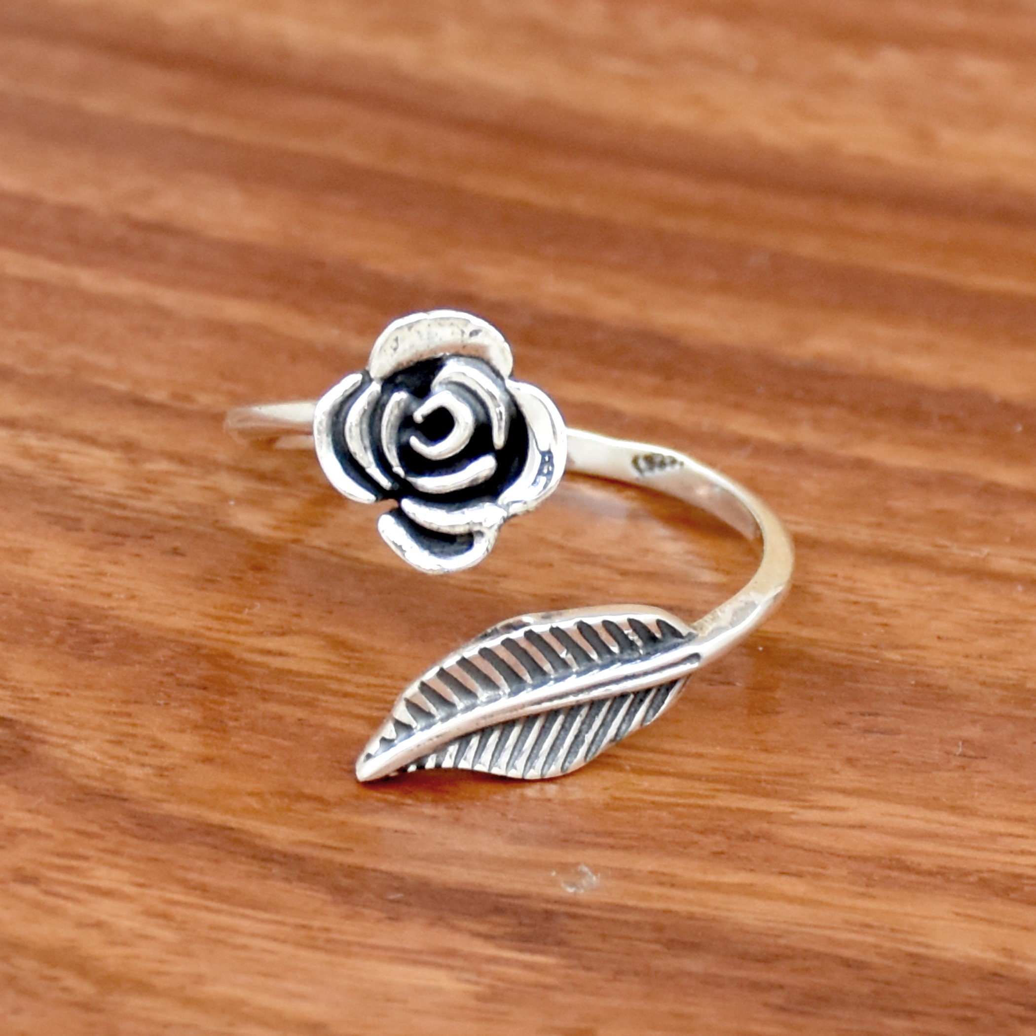 Handmade 925 Sterling Silver Rose Ring: Adjustable Floral