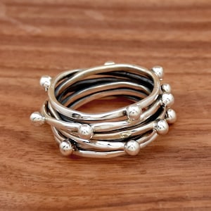 Handmade Wraparound Silver Wire Balls ring, Sterling Silver Ring, Statement Ring, multi layer ring, Anniversary Ring, Ring For Gift,