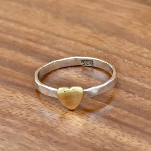 Handmade Ring,925 Sterling Silver Heart Ring: Two-Tone Brass Accent