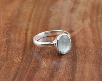 Handgefertigter Oval Aquamarin Ring: 925 Sterling Silber Edelsteinschmuck