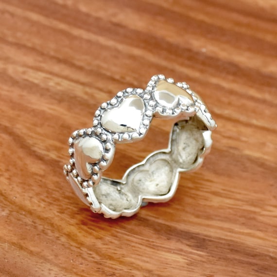 Anello A Fascia Con Cuore In Argento Sterling 925 Fatto A Mano - Italia - Foto 11