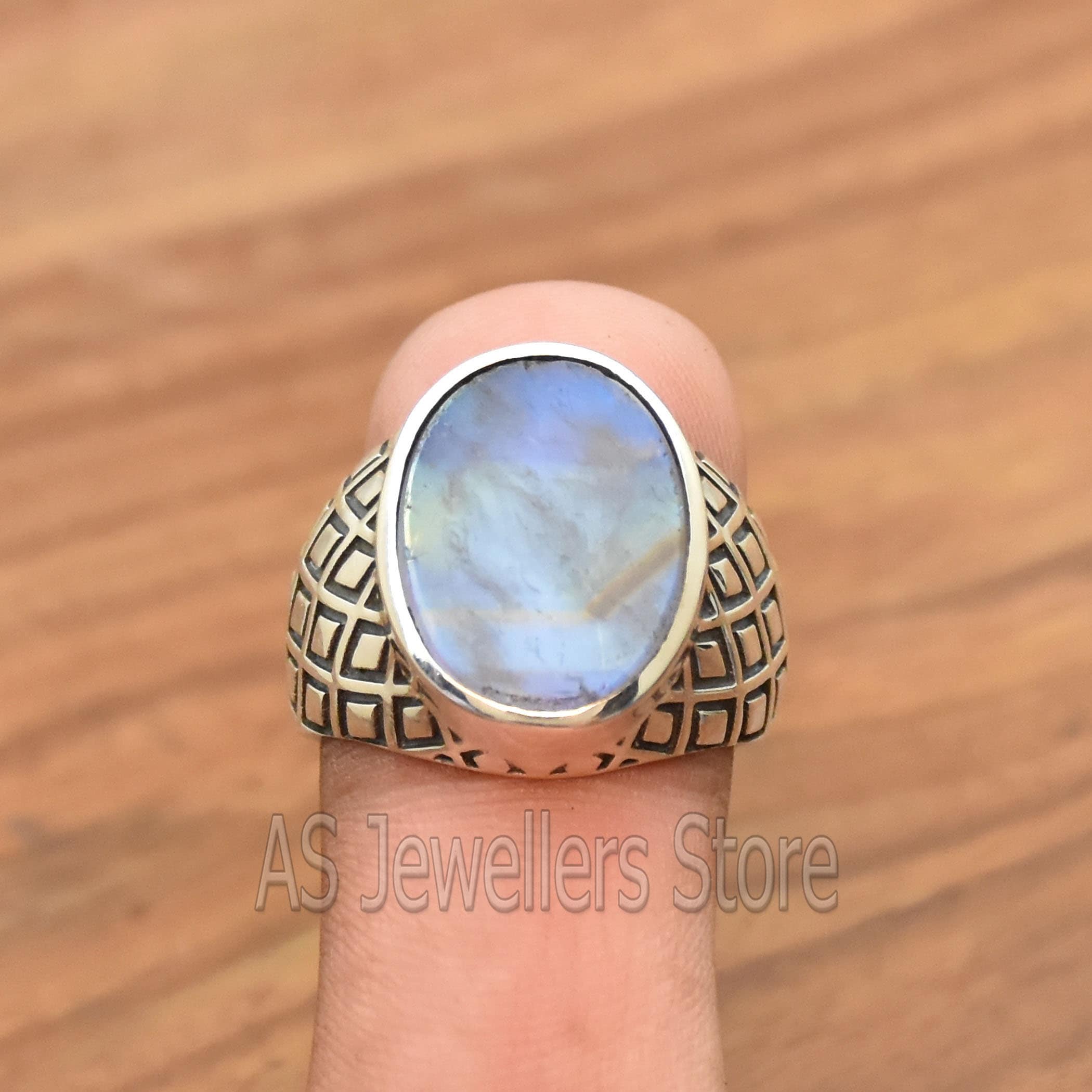 ハンドメイド ラブラドライト 925 スターリングシルバー メンズリング