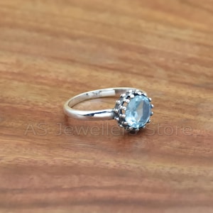 Bague topaze bleue, argent sterling 925 : pierre naturelle