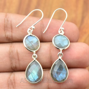 Natural Labradorite Earring, 925 Sterling Silver Earring, Handmade Earring, Labradorite Earring, Faceted Labradorite Earing, Gift For Him