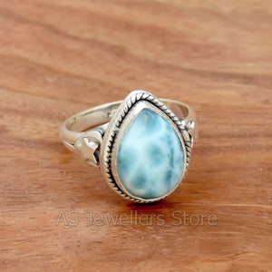 Handmade Larimar Ring: 925 Sterling Silver Boho Ring