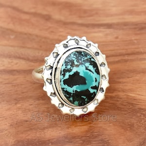 Tibetan Turquoise Ring, 925 Sterling Silver, Turquoise Ring, Gemstone Ring,  Gift For Her, Filigree Fine Ring, Wedding Ring, Oval Shape Ring
