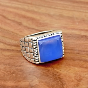 Blue Chalcedony Ring, Mens Ring, Blue Chalcedony Men&#39;s Ring, Handmade Silver Ring, Silver Men&#39;s Ring, 925 Sterling Silver Ring, Gift for Him