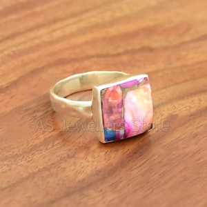 Kingman Pink Dahlia Turquoise Ring, Kingman Oyster Turquoise Ring, 925 Sterling Zilveren Ring, Turquoise Ring Handgemaakte Ring Cadeau voor haar