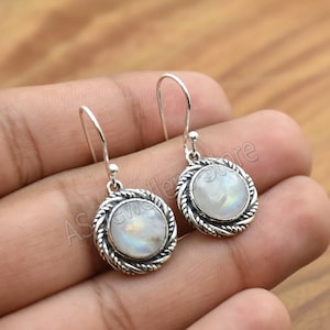 Regenbogen Mondstein Ohrringe, 925 Sterling Silber, Juni Geburtsstein, Ohrringe für Frauen, ihr Geburtstagsgeschenk, Tropfen Ohrringe, Mondstein Schmuck
