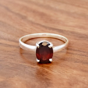 Handmade Dainty Almandine Garnet Ring: 925 Sterling Silver Boho Ring