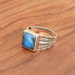 Natural Labradorite Ring, Mens Ring, Labradorite Men&#39;s Ring, Handmade Silver Ring, Silver Men Ring, 925 Sterling Silver Ring, Statement Ring