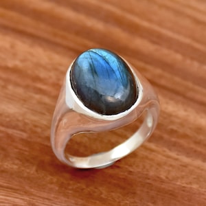 Bague labradorite bleue naturelle, bague en argent sterling 925, bague faite main, bague unisexe labradorite, bague d'anniversaire, jolie bague, cadeau pour lui