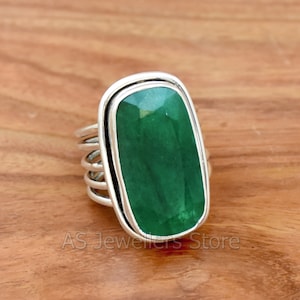 Indian Emerald Ring, 925 Sterling Silver Ring, Long Ring, Filigree Ring, Four Band Ring, Handmade Silver Ring, Anniversary Ring Gift For Her