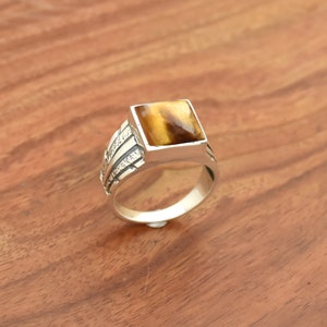 Natural Tiger Eye Ring, Mens Ring, Tiger Eye Men&#39;s Ring, Handmade Men&#39;s Ring, Silver Men&#39;s Ring, 925 Sterling Silver Mens Ring, Gift for Him