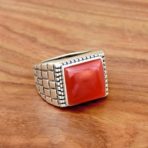 Red Onyx Ring, Men&#39;s Ring, Red Onyx Men&#39;s Ring, Handmade Silver Men&#39;s Ring, Silver Men&#39;s Ring, 925 Sterling Silver Men&#39;s Ring, Gift for Him