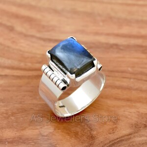 Handmade Labradorite 925 Sterling Silver Ring: Wide Band Boho Statement