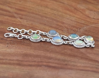 925 Sterling Silver Ethiopian Opal Bracelet: Handmade Gemstone Jewelry