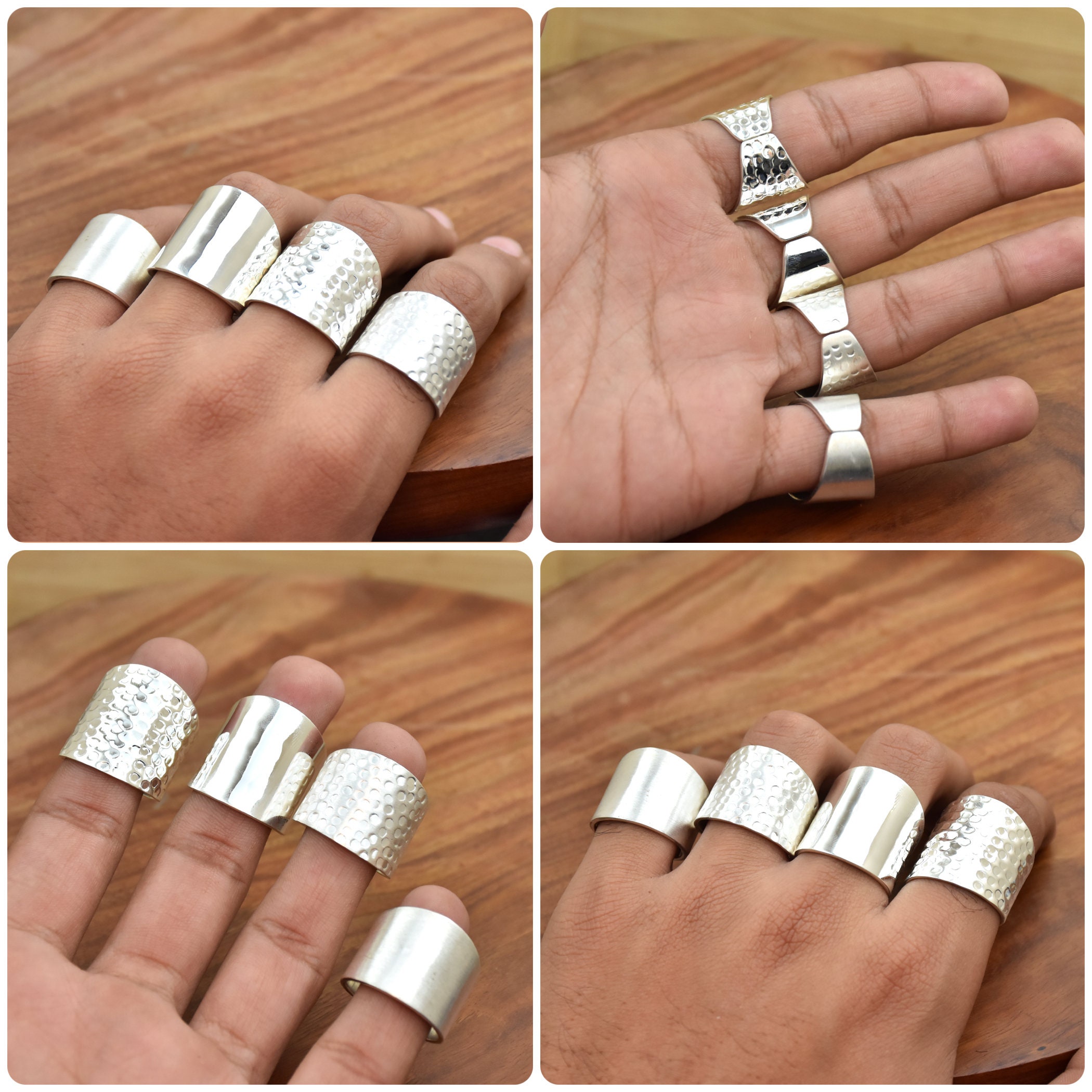 Hammered 925 Sterling Silver Wide Band Ring: Adjustable Boho Thumb Ring ...