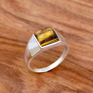 Natural Tiger Eye Ring, Mens Ring, Tiger Eye Men&#39;s Ring, Handmade Men&#39;s Ring, Silver Men&#39;s Ring, 925 Sterling Silver Mens Ring, Gift for Him