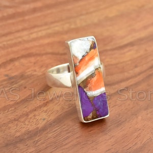 Anello in argento sterling 925 con turchese ostrica - Anello con pietra preziosa realizzato a mano
