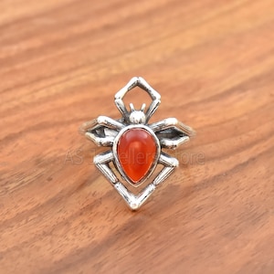 Gothic Punk Style Simulation Animal Spider Rings, Solid 925 Sterling Silver Ring, Carnelian Spider Crystal Ring, Animal Spider Gift Ring