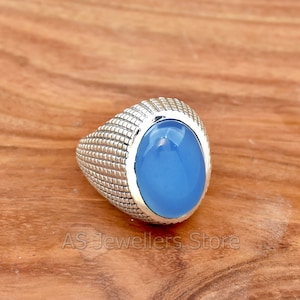 Blue Chalcedony Ring, Mens Ring, Blue Chalcedony Men&#39;s Ring, Handmade Silver Ring, Silver Men&#39;s Ring, 925 Sterling Silver Ring, Gift for Him