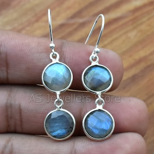 Natural Labradorite Earring, 925 Sterling Silver Earring, Handmade Earring, Labradorite Earring, Faceted Labradorite Earing, Gift For Him