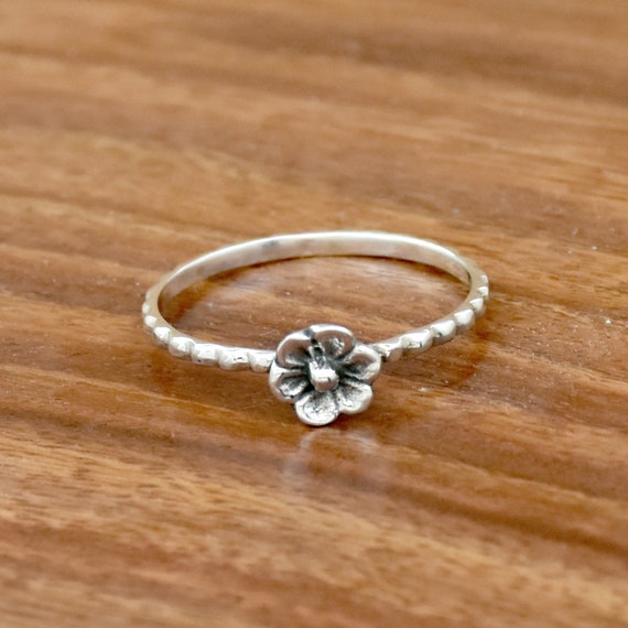 Handmade 925 Sterling Silver Flower Ring: Thin Floral Band - Etsy