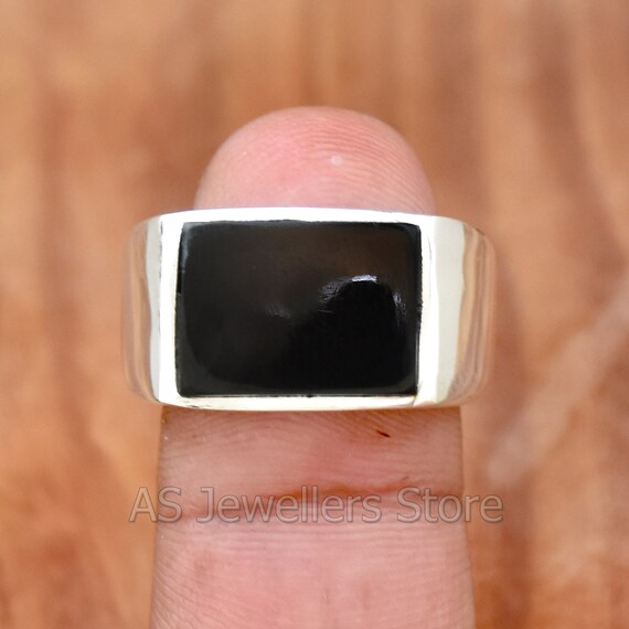 Anillo De Plata 925 Con Ónix Negro - Piedra Rectangular, Diseño Unisex, Hecho A Mano