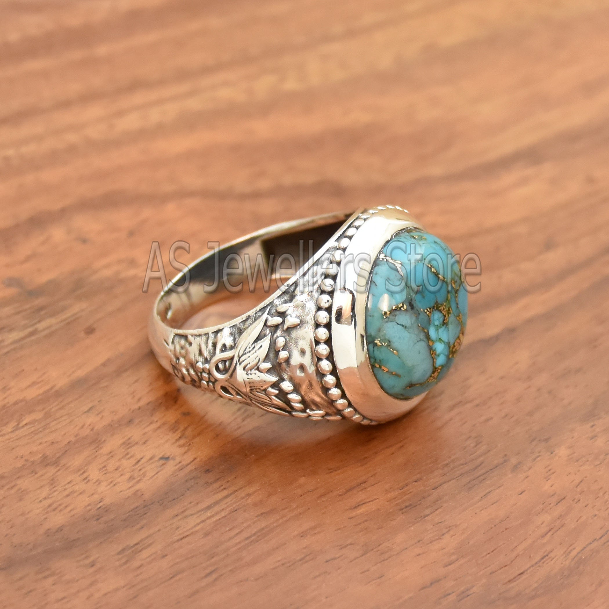 Anello da uomo in argento sterling: pietra preziosa turchese blu rame Anello da uomo in argento sterling: pietra preziosa turchese blu rame