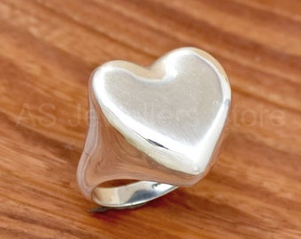 Bague coeur en argent sterling massif 925, bague en argent faite main, bague coeur, bague coeur en argent sterling 925, cadeau pour elle, bague délicate