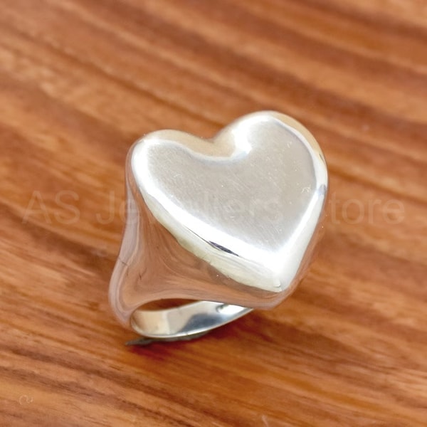 Bague coeur en argent sterling massif 925, bague en argent faite main, bague coeur, bague coeur en argent sterling 925, cadeau pour elle, bague délicate