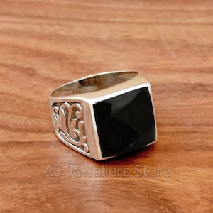 Natural Black Onyx Ring, Men's Ring, Black Onyx Men's Ring, Handmade Silver Ring, Silver Men's Ring, 925 Sterling Silver Ring, Gift for Him