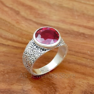 Handmade Indian Ruby Ring: Solid 925 Sterling Silver Statement Ring