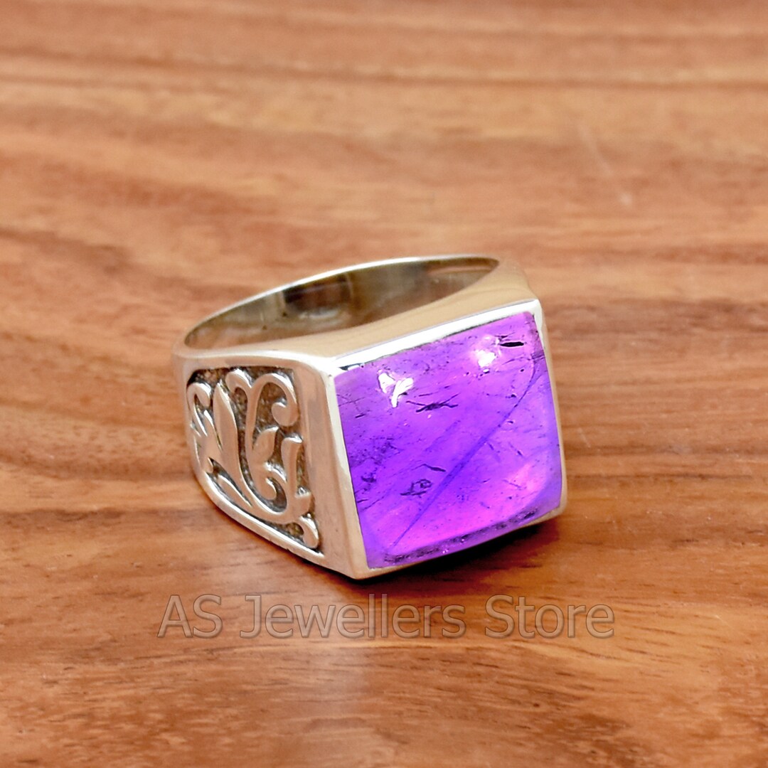 Amethyst Mens Ring, Mens Ring, Amethyst Men's Ring, Handmade Silver Men's Ring, Silver Men's
