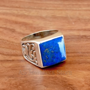 Natural Lapis Lazuli Ring, Mens Ring, Lapis Lazuli Mens Ring, Handmade Men&#39;s Ring, Silver Men&#39;s Ring, 925 Sterling Silver Ring, Gift for Him