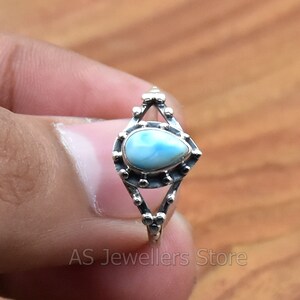 Handmade Larimar Ring: 925 Sterling Silver Boho Jewelry