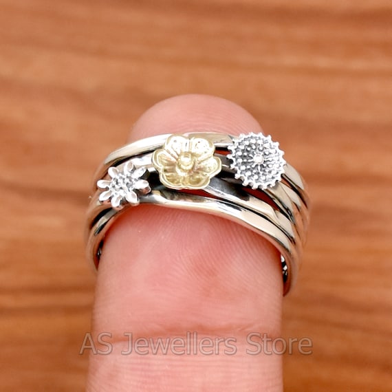 Handmade Ring,925 Sterling Silver Floral Ring: Two-tone Flower