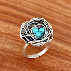 Turquoise Gemstone Ring, Nest Ring, Nest Ring, 925 sterling Silver Ring, Handmade Ring, Love Bird Ring, Precious Ring, Wire Silver Ring