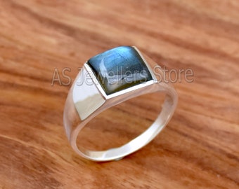 Natural Labradorite Ring, Mens Ring, Labradorite Men&#39;s Ring, Handmade Silver Ring, Silver Men&#39;s Ring, 925 Sterling Silver Ring, Gift for Him
