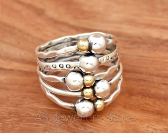 Handmade Sterling Silver Wrap Ring: Two-Tone Boho Statement Ring