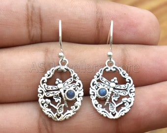 Oorbellen blauwe labradoriet libelle: handgemaakt 925 sterlingzilver
