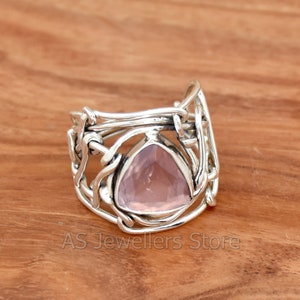 Handmade Rose Quartz Ring: 925 Sterling Silver Wire Ring